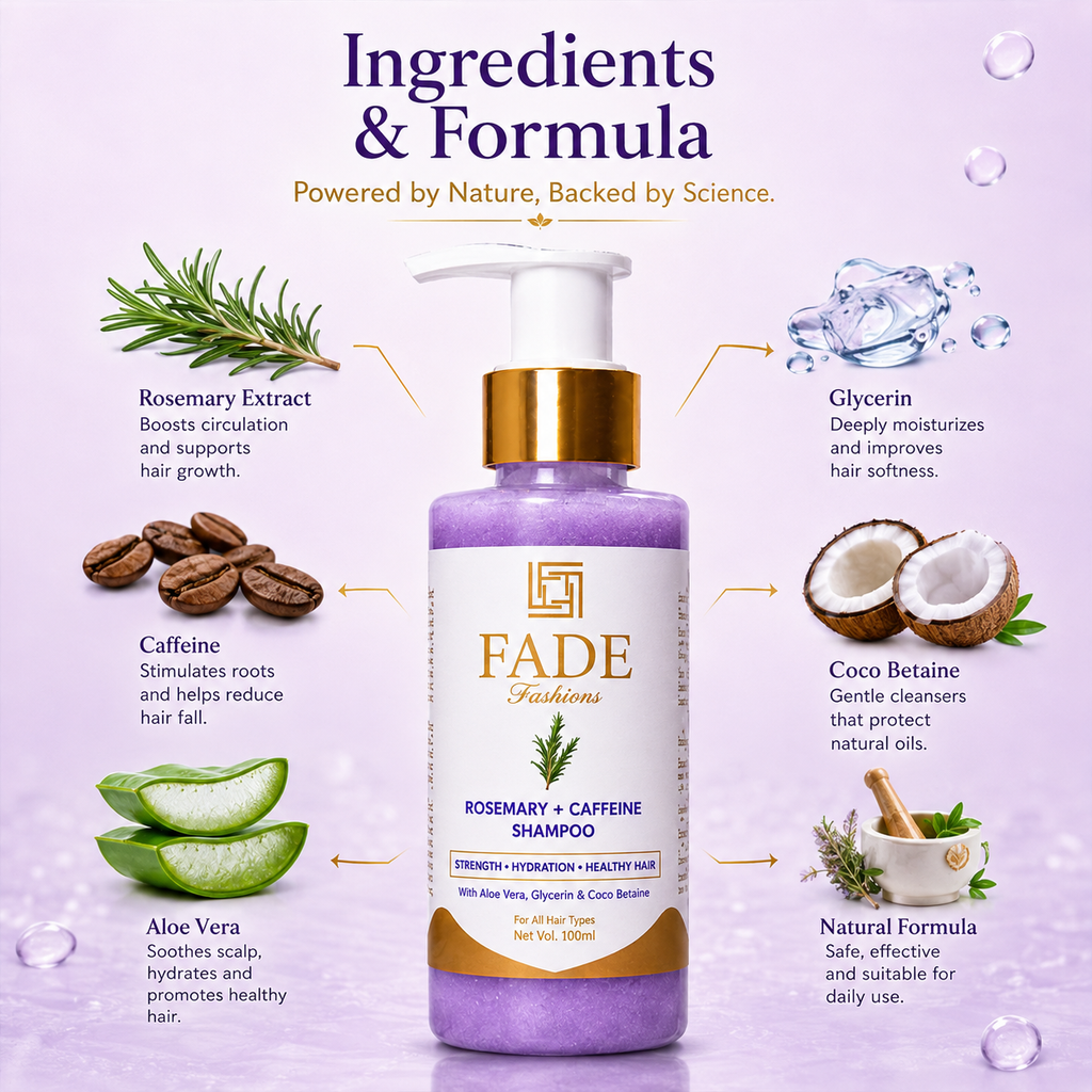 fadefashions.com Rosemary & Caffeine Shampoo | Helps Reduce Hair Fall | Gentle Daily Cleansing | (100 ml)