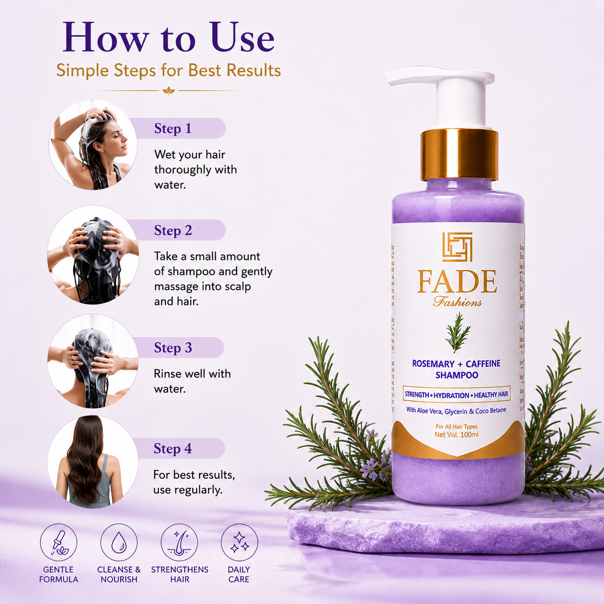 fadefashions.com Rosemary & Caffeine Shampoo | Helps Reduce Hair Fall | Gentle Daily Cleansing | (100 ml)