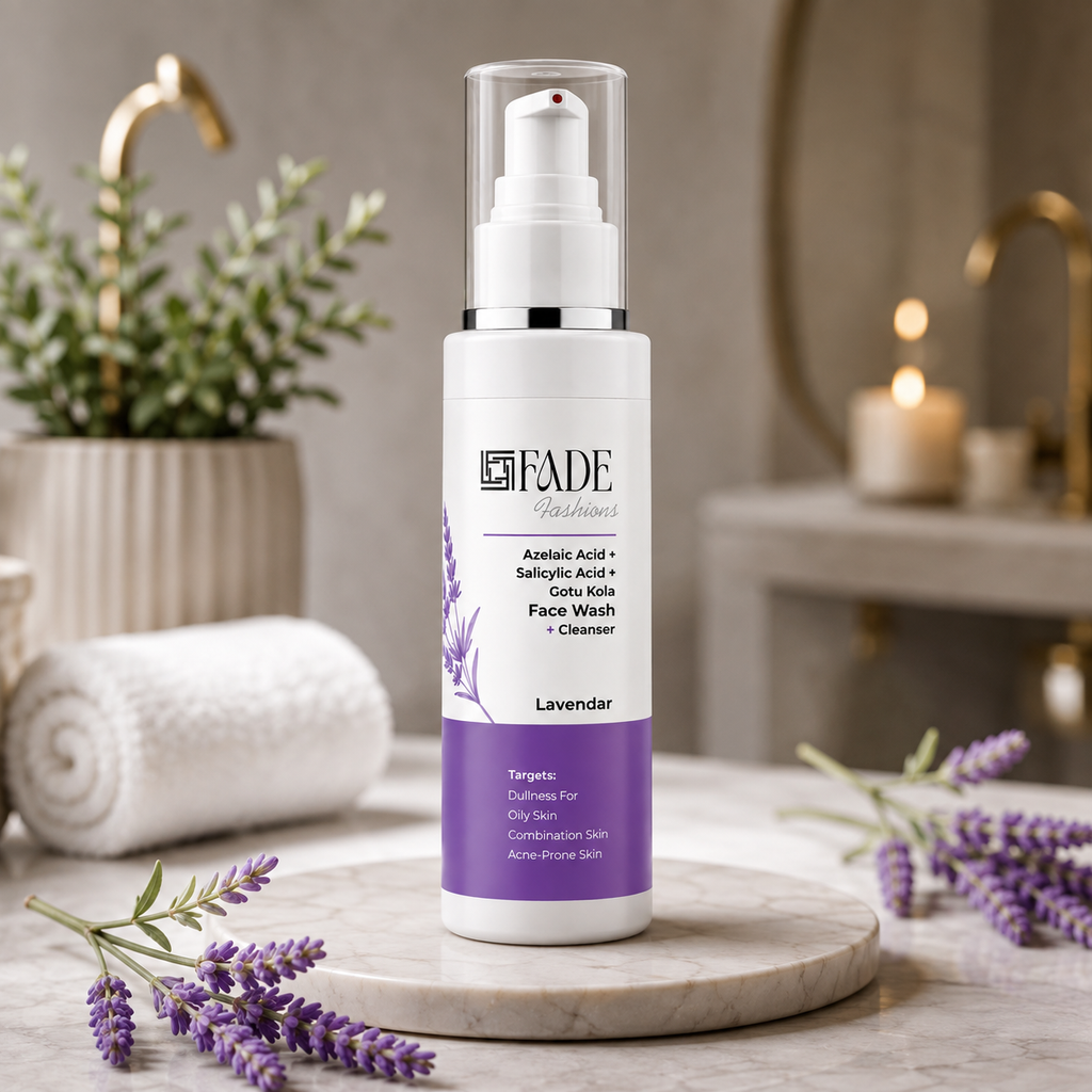 FADE FASHIONS 1% Azelaic Acid + 2% Salicylic Acid + 5% Gotu Kola Face Wash & Cleanser with Lavender | Oil Control & Deep Cleansing | For Men & Women
