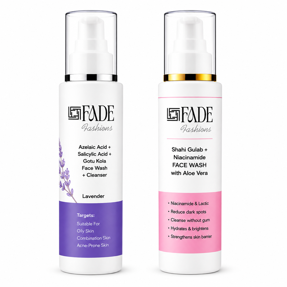 FADE FASHIONS Face Wash Combo | 1% Azelaic Acid + 2% Salicylic Acid + 5% Gotu Kola & Niacinamide + Hyaluronic Acid + Aloe Vera | Face Cleanser for Men & Women