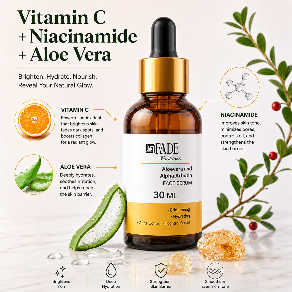Fade Fashion 30 ml Face Serum with Vitamin C Serum, Niacinamide Serum & Hyaluronic Acid for Glowing Skin, Dark Spot Remover, Acne Marks, Anti Aging, Moisturizing Skincare for Women Men