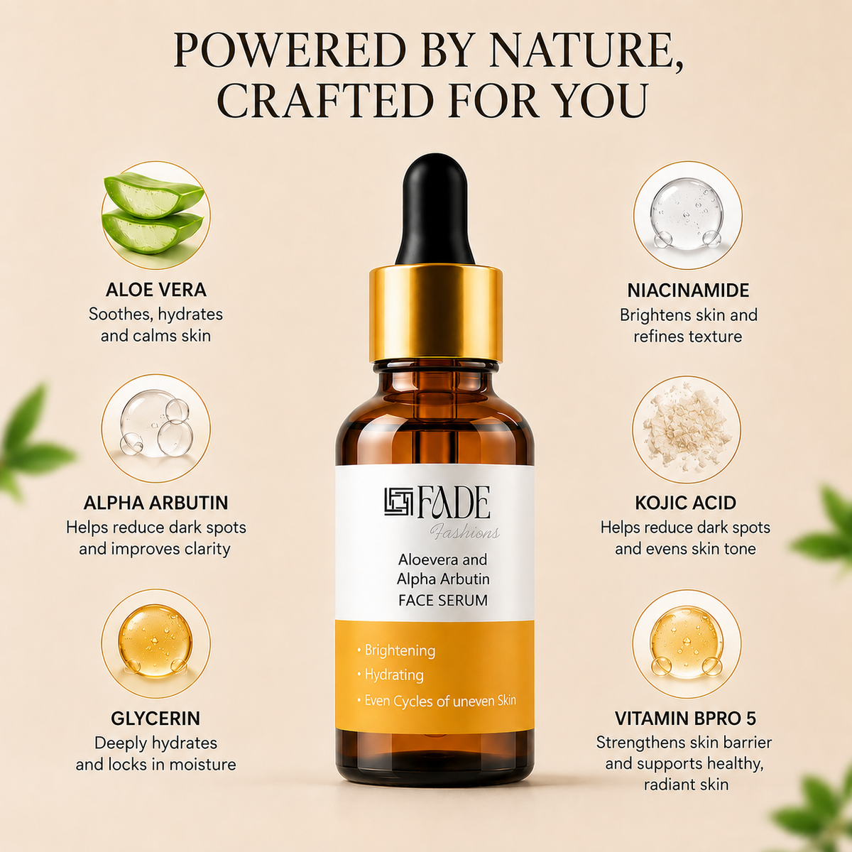 Fade Fashion 15 ml Face Serum with Vitamin C Serum, Niacinamide Serum & Hyaluronic Acid for Glowing Skin, Dark Spot Remover, Acne Marks, Anti Aging, Moisturizing Skincare for Women Men