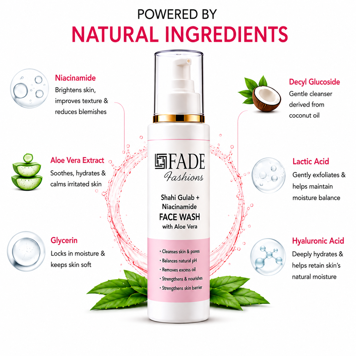 Fade Fashions Niacinamide Face Wash 100ml | Hydrating Cleanser for Deep Cleansing, Oil Control, Brightening & Glowing Skin | Gentle Daily Skincare Face Wash for Women & Men