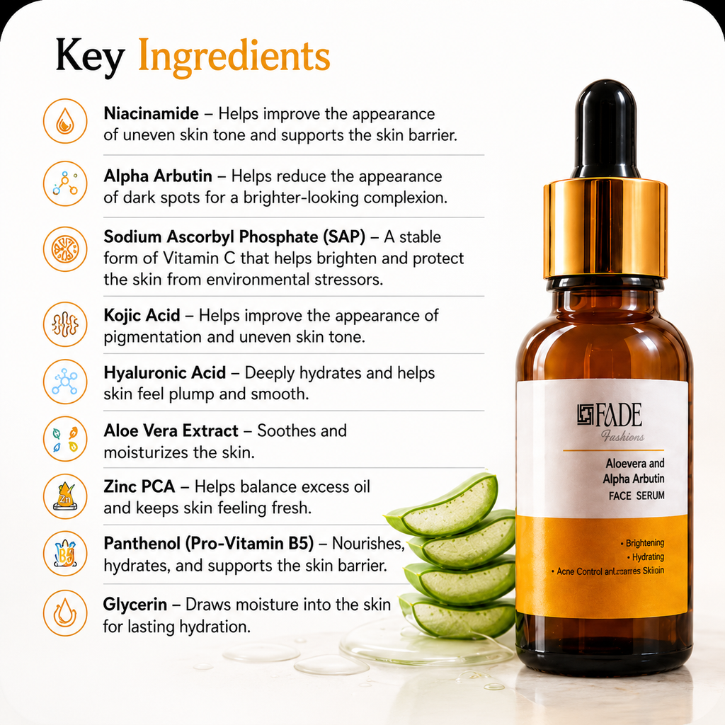 Fade Fashion 30 ml Face Serum with Vitamin C Serum, Niacinamide Serum & Hyaluronic Acid for Glowing Skin, Dark Spot Remover, Acne Marks, Anti Aging, Moisturizing Skincare for Women Men