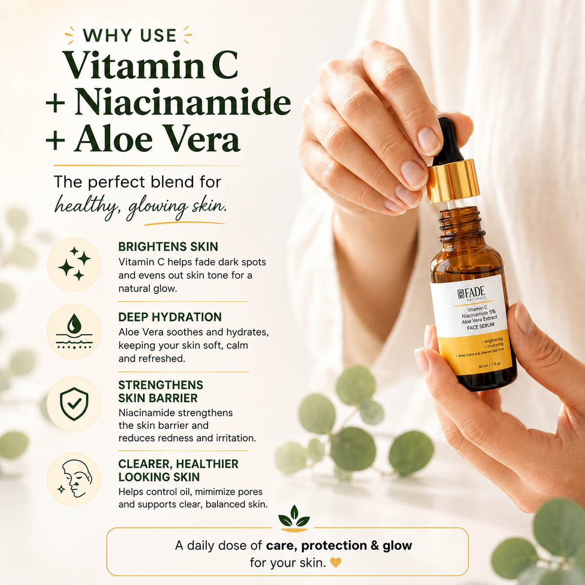 Fade Fashion 30 ml Face Serum with Vitamin C Serum, Niacinamide Serum & Hyaluronic Acid for Glowing Skin, Dark Spot Remover, Acne Marks, Anti Aging, Moisturizing Skincare for Women Men