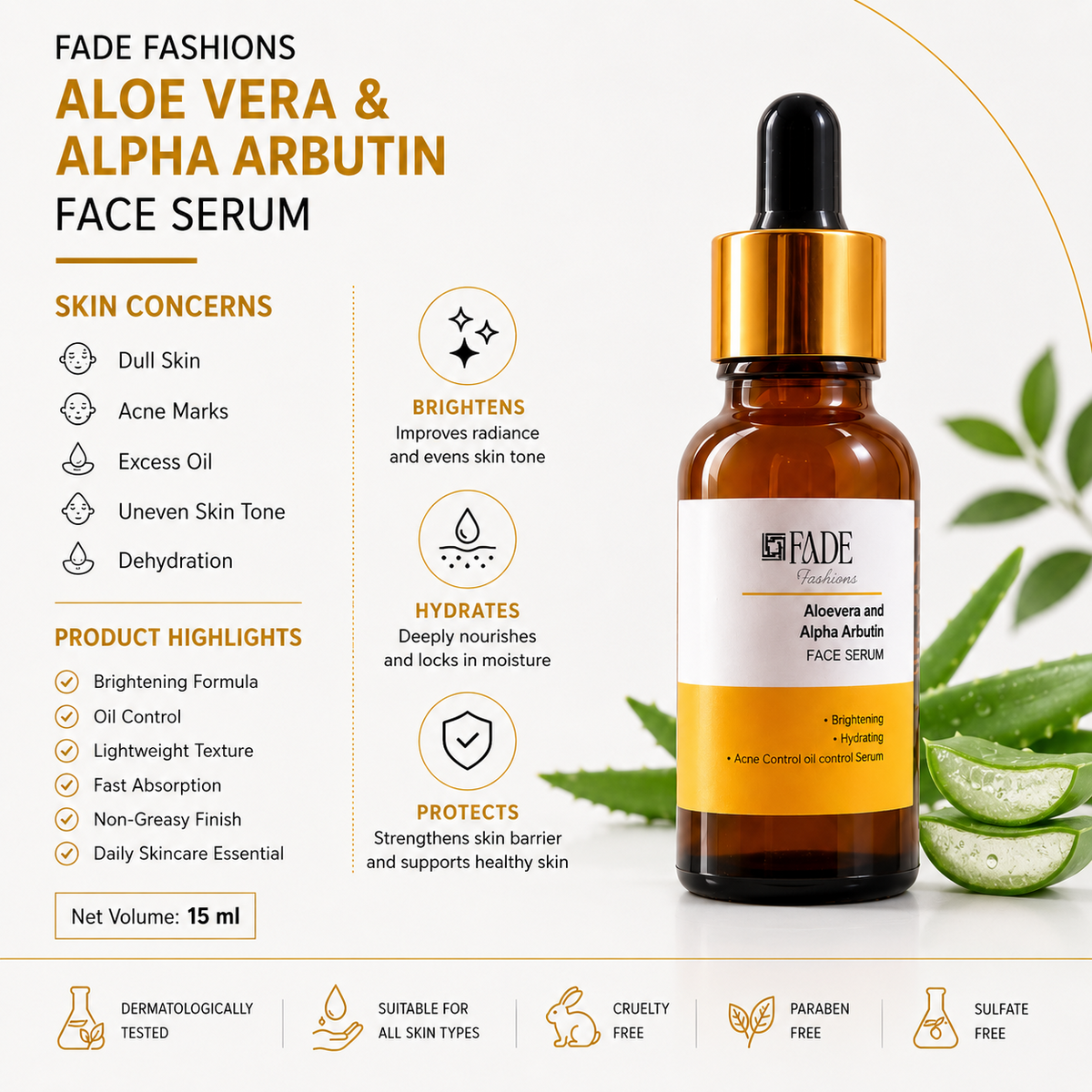 Fade Fashion 30 ml Face Serum with Vitamin C Serum, Niacinamide Serum & Hyaluronic Acid for Glowing Skin, Dark Spot Remover, Acne Marks, Anti Aging, Moisturizing Skincare for Women Men