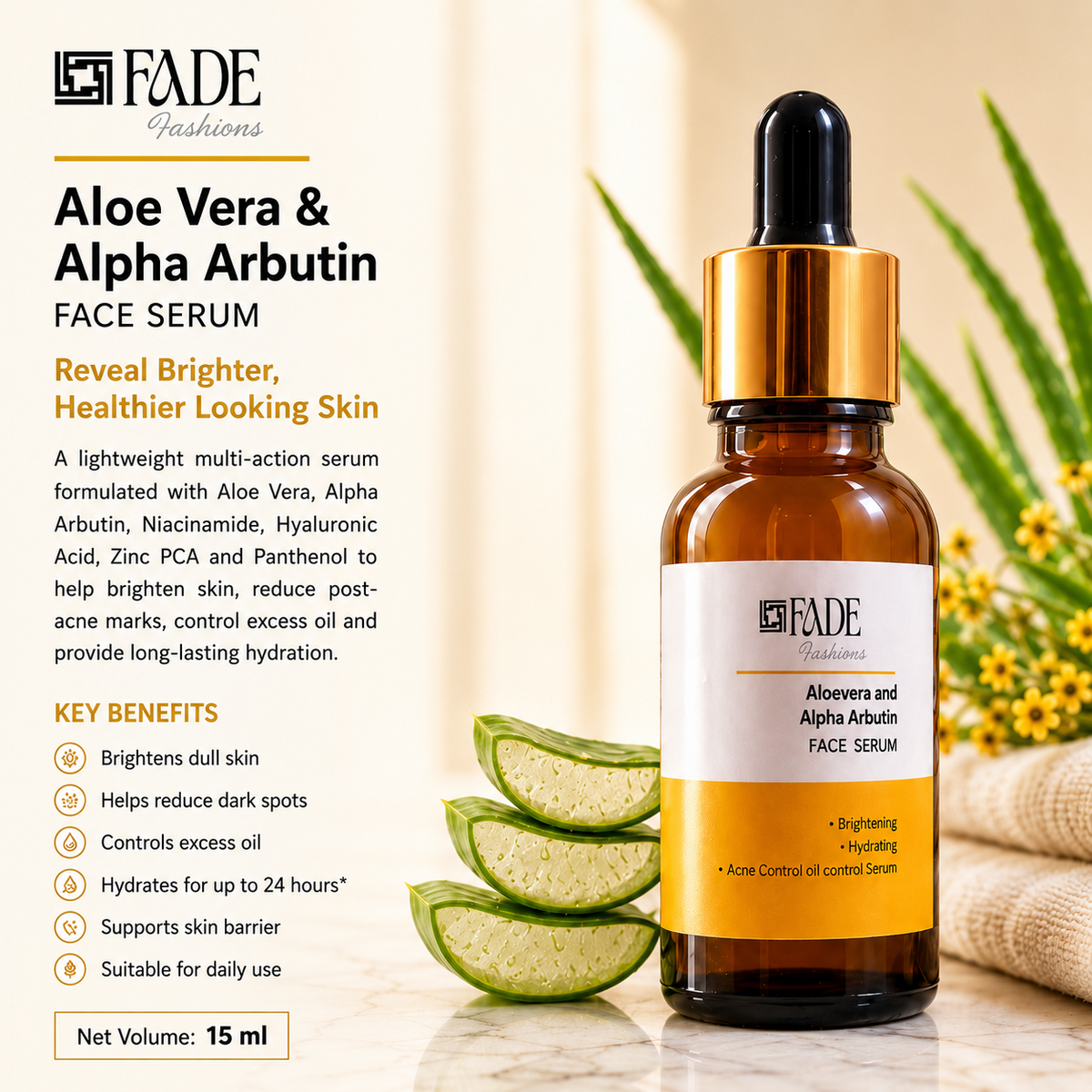 Fade Fashion 30 ml Face Serum with Vitamin C Serum, Niacinamide Serum & Hyaluronic Acid for Glowing Skin, Dark Spot Remover, Acne Marks, Anti Aging, Moisturizing Skincare for Women Men