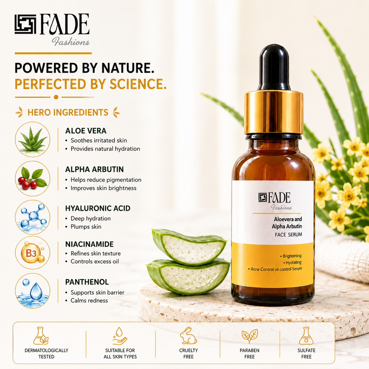 Fade Fashion 30 ml Face Serum with Vitamin C Serum, Niacinamide Serum & Hyaluronic Acid for Glowing Skin, Dark Spot Remover, Acne Marks, Anti Aging, Moisturizing Skincare for Women Men