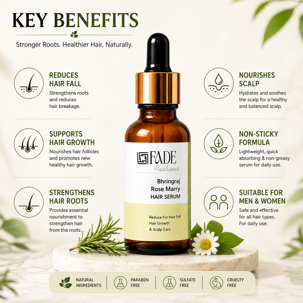 Hair & Scalp Serum 15ml with Onion, Rosemary, Bhringraj & Caffeine | Anti Hair Fall Hair Growth Serum | Daily Leave-In Formula for Strong, Healthy Looking Hair & Scalp Care