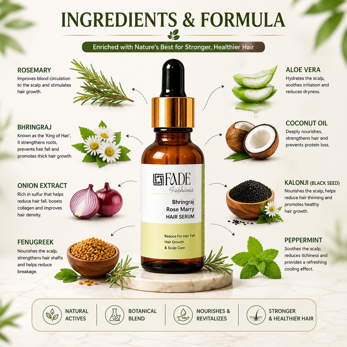 Hair & Scalp Serum 15ml with Onion, Rosemary, Bhringraj & Caffeine | Anti Hair Fall Hair Growth Serum | Daily Leave-In Formula for Strong, Healthy Looking Hair & Scalp Care