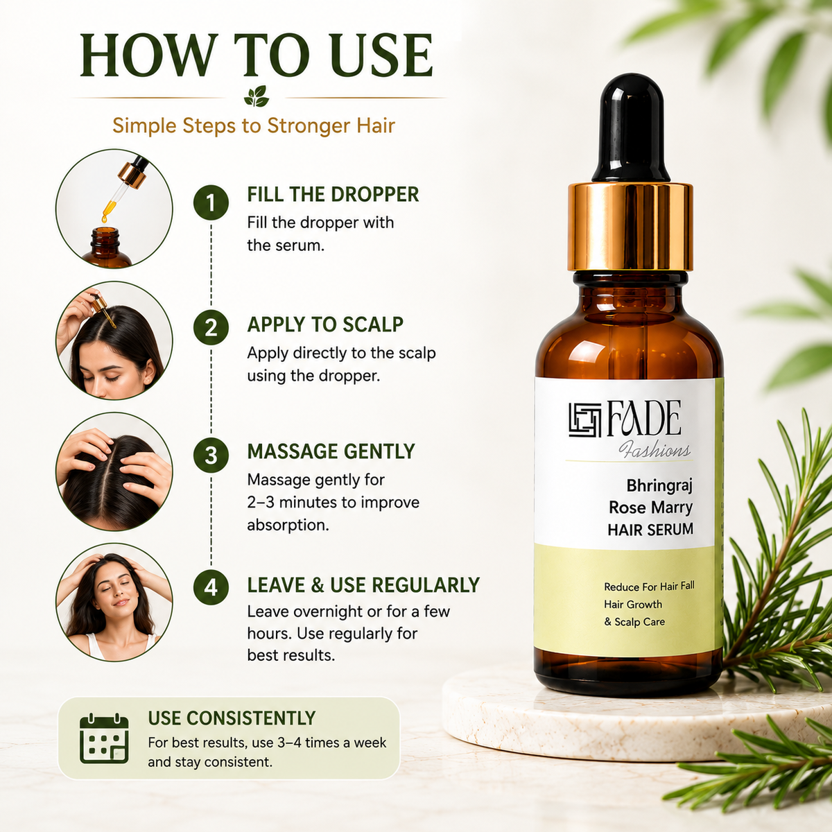 Hair & Scalp Serum 15ml with Onion, Rosemary, Bhringraj & Caffeine | Anti Hair Fall Hair Growth Serum | Daily Leave-In Formula for Strong, Healthy Looking Hair & Scalp Care