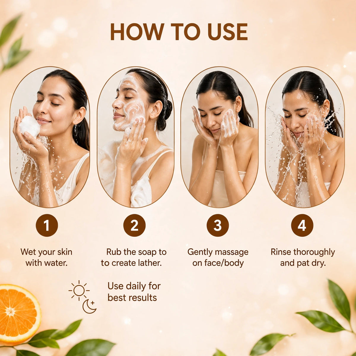 FADE FASHIONS Orange Soap with Orange Powder, Goat Milk, Glycerin, Coconut Oil, Castor Oil & Vitamin C | Nourishing & Cleansing Bath Soap | For Men & Women | 100 g