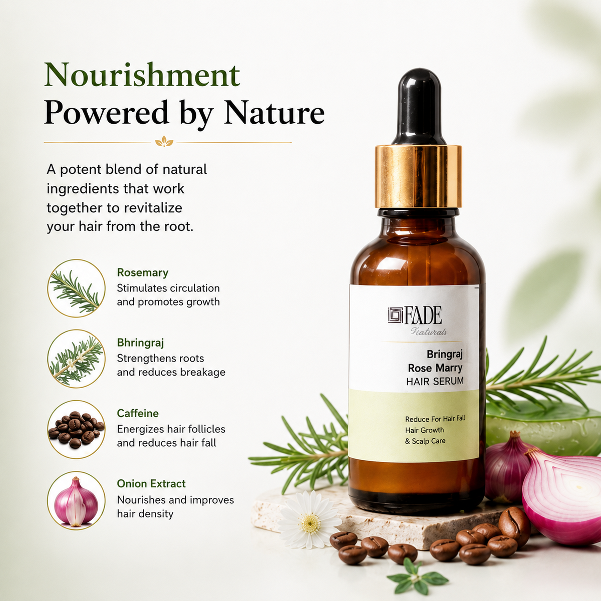 Hair & Scalp Serum [30ml] with Onion, Rosemary, Bhringraj & Caffeine | Anti Hair Fall Hair Growth Serum | Daily Leave-In Formula for Strong, Healthy Looking Hair & Scalp Care