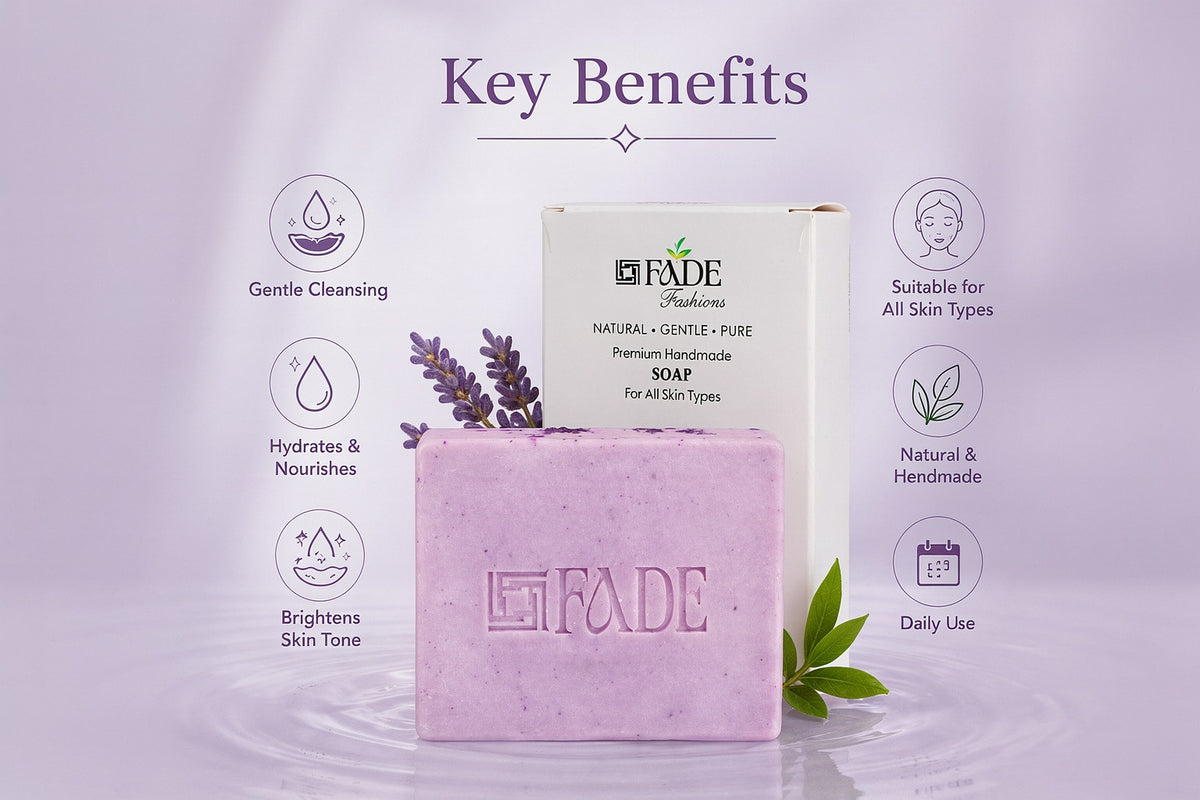 FADE Fashions Premium Handmade Lavender Soap | Natural Gentle & Pure Bath Soap | Moisturizing & Nourishing Soap for All Skin Types | Men & Women | 100 g