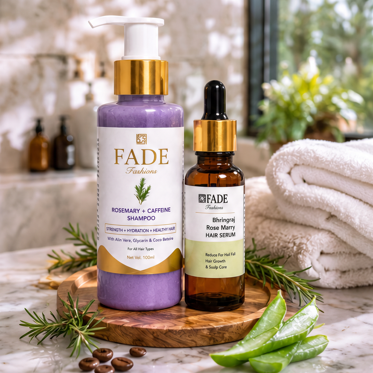 fadefashions.com Hair Care Combo Pack Rosemary + Caffeine Shampoo (100 ml) + Hair Growth Serum (15 ml) Healthy Hair Starts at the Scalp (2 Items in the set)