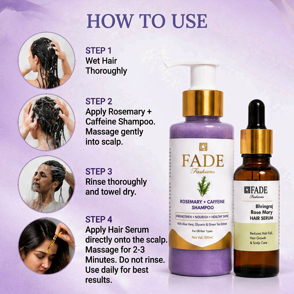 fadefashions.com Hair Care Combo Pack Rosemary + Caffeine Shampoo (100 ml) + Hair Growth Serum (15 ml) Healthy Hair Starts at the Scalp (2 Items in the set)