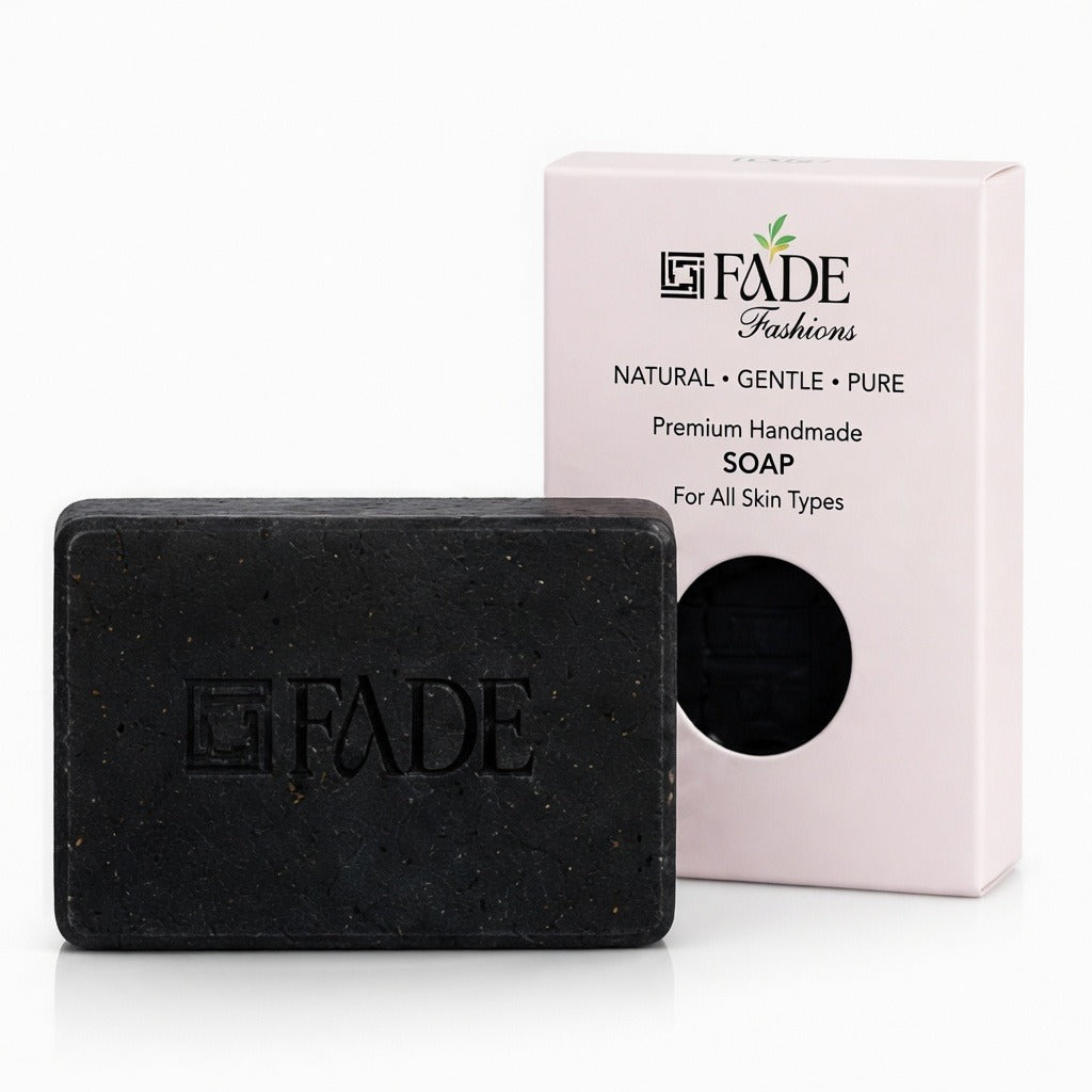 FADE FASHIONS Charcoal Soap with Goat Milk, Glycerin, Coconut Oil, Castor Oil & Kojic Acid | Cleansing & Skin Brightening Bath Soap | For Men & Women | 100 g