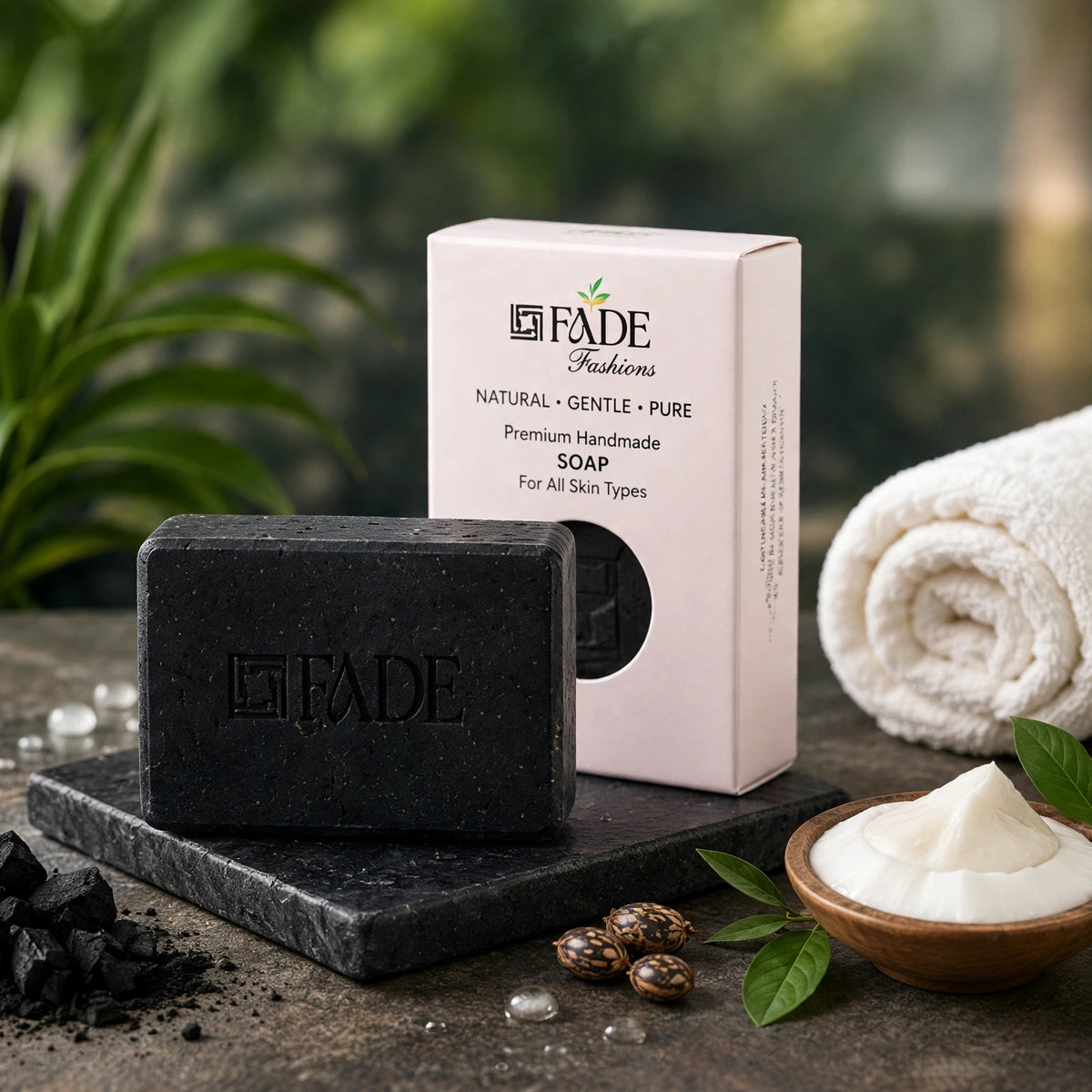 FADE FASHIONS Charcoal Soap with Goat Milk, Glycerin, Coconut Oil, Castor Oil & Kojic Acid | Cleansing & Skin Brightening Bath Soap | For Men & Women | 100 g