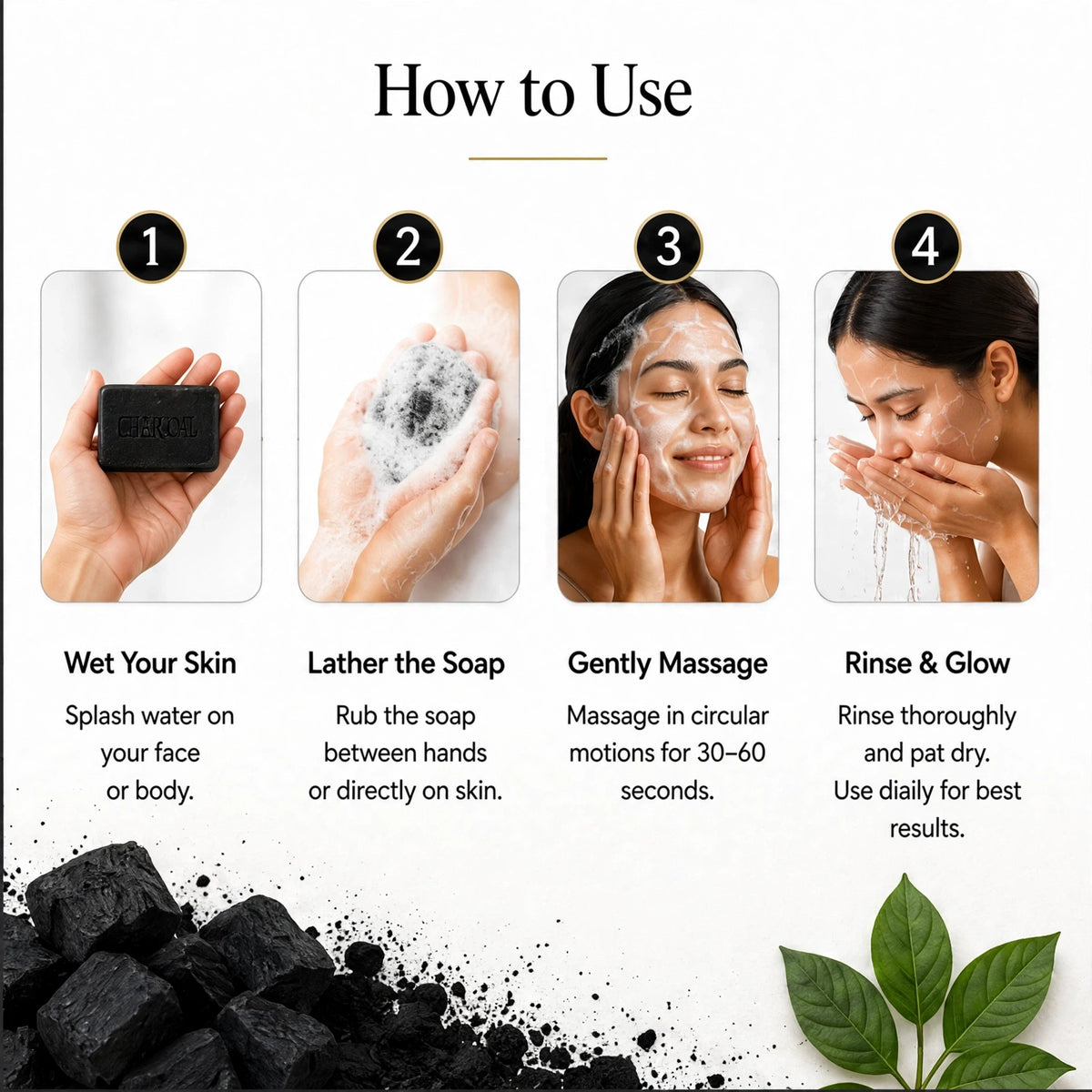 FADE FASHIONS Charcoal Soap with Goat Milk, Glycerin, Coconut Oil, Castor Oil & Kojic Acid | Cleansing & Skin Brightening Bath Soap | For Men & Women | 100 g